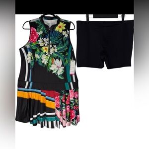 Lucky In Love Sz XL Tennis Dress Skort Set Black Floral Stretch Activewear NWT